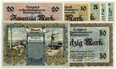 NEBENGEBIETE, Memelgebiet, 1922, 1/2 Mark KN 5-stellig (I), 2 Mark (I-), 5 Mark (I), 10 Mark (I-), 20 Mark (I), 50 Mark (I-), 75 Mark(II), Notgeld der...