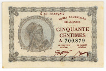 NEBENGEBIETE, Saarland, 1920-1948, Mines Domaniales de la Saare. 50 Centimes o.D.(1920-1930).
I/I-
Ros.865; Grab.SAR-1