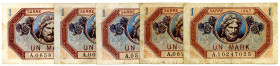 NEBENGEBIETE, Saarland, 1920-1948, Saarmark. 5x 1 Mark 1947.
III-III-
Ros.867; Grab.SAR-8