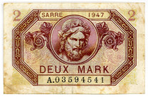 NEBENGEBIETE, Saarland, 1920-1948, Saarmark. 2 Mark 1947.
III
Ros.868; Grab.SAR-9