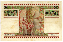 NEBENGEBIETE, Saarland, 1920-1948, Saarmark. 50 Mark 1947.
III
Ros.871; Grab.SAR-12