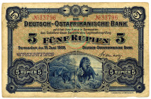 DEUTSCHE KOLONIEN, Deutsch-Ost-Afrika, 1905-1917, 5 Rupien 15.06.1905, Friedensausgabe.
III
Ros.900; Grab.DOA-1