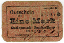 DEUTSCHE KOLONIEN, Deutsch-Südwestafrika, 1914-1918, Swakopmunder Buchhandlung. 1 Mark o.D., KN 5-stellig.
III-
Ros.957b; Grab.DSW-15c