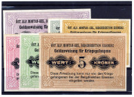 GEFANGENENLAGER, Eisenerz, Östereich-Alpine Montangesellschaft, Bergdirektion. 0,10, 0,50 Heller, 1, 5, 10, 20 Kronen. 6 Scheine.
I-
Ri.13IIa-f