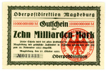 NOTGELD DER REICHSBAHN UND REICHSPOST, Magdeburg, Oberpostdirektion Magdeburg. 10 Milliarden Mark 27.10.1923.
I