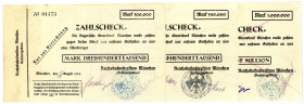 NOTGELD DER REICHSBAHN UND REICHSPOST, München, Reichsbahndirektion. 300.000 Mark, 500.000 Mark, 1 Million Mark, alle August 1923. 3 Scheine.
II-III...