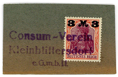 BRIEFMARKENNOTGELD, Kleinblittersdorf, Consum-Verein e.G.m.H. 3 Mark Germania.
...
