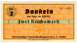 BAUSTEINE, Gießen, Gemeinnütziger Hausbeschaffungsverein e.V. Baustein über 2 Reichsmark o.D.(1939).
I