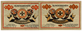 HAMBURG, Hamburg, Bund deutscher Kriegsbeschädigter. 75 Pfennig, 1 Mark 01.12.1921 ohne Wz. 75 Pfennig nicht bei Grabowski gelistet.
I
Grab.518.5