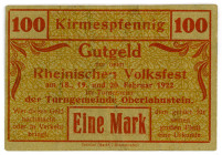 HESSEN, Oberlahnstein, Turngemeinde. 100 Pfennig Kirmesgeld, Rheinisches Volksfest 18.-20.02.1920.
II-
Gra.998