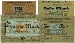 PFALZ, Ludwigshafen, Stadt. 5 Mark D, 10 Mark A, 20 Mark H, 50 Mark A, alle 11.10.1918. 4 Scheine.
I-II
Gei.18.332