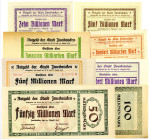 PFALZ, Zweibrücken, Stadt. Lot von Musterscheinen (ohne KN): 50 Millionen, 100 Millionen, 5 Millionen, 500 Millionen Mark, alle vom 14.08.1923. 20 Mil...