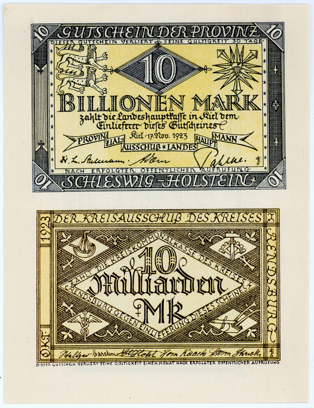 SCHLESWIG-HOLSTEIN, Kiel, Druckprobe: Vs. 10 Billionen Mark Provinzialausschuss ...