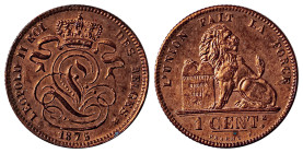 Belgium. Leopold II, 1865-1909. Centime, 1875, 2.00g (KM33.1). 

Fully lustrous coin with red color patina, exceptional details and mirror-like surfac...