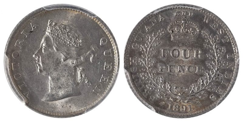 British Guiana and West Indies. Victoria, 1837-1901. 4 Pence, 1891 (KM26).

Magn...
