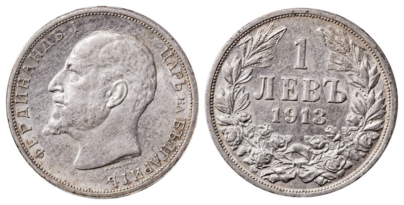 Bulgaria. Ferdinand I, 1887-1918. 1 Leva, 1913, 5.00g (KM31).

Strong details wi...