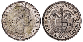 Colombia. Republic 1886-. 20 Centavos, 1897, Brussels mint, 5.00g (KM189; Hernández 444).

One year type. Very sharp details with underlying lustre on...