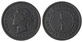 Cyprus. Victoria, 1837-1901. 1/4 Piastre, 1879, Royal mint, 2.81g (KM1.1; Fitikides 1). 

Dark brown patina, very attractive details, a scratch on the...
