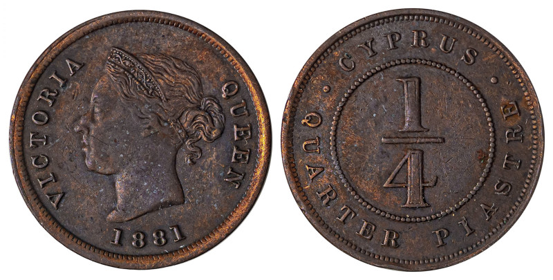 Cyprus. Victoria, 1837-1901. 1/4 Piastre, 1881, Royal mint, 2.89g (KM1.1; Fitiki...