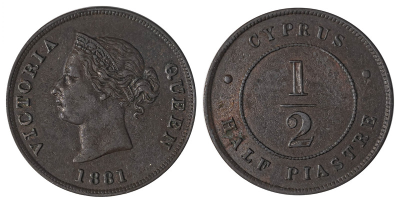 Cyprus. Victoria, 1837-1901. 1/2 Piastre, 1881, Royal mint, 5.78g (KM2; Fitikide...