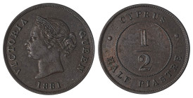 Cyprus. Victoria, 1837-1901. 1/2 Piastre, 1881, Royal mint, 5.78g (KM2; Fitikides 14). 

Chocolate brown patina, excellent details and impressive fiel...