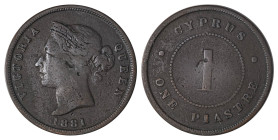 Cyprus. Victoria, 1837-1901. Piastre, 1881, Royal mint, variety with thin "1" of the date, 11.15g (KM3.1; Fitikides 27).

Uniform wear on both sides, ...