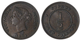 Cyprus. Victoria, 1837-1901. 1/2 Piastre, 1881H, Ralph Heaton & Sons mint, variety with first “8” of the date bigger than second, 5.70g (KM2; Fitikide...