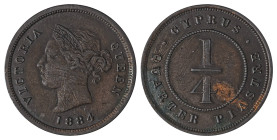 Cyprus. Victoria, 1837-1901. 1/4 Piastre, 1884, Royal mint, 3.00g (KM1.1; Fitikides 6). 

Attractive dark patina with strong details, some rubbing and...