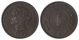 Cyprus. Victoria, 1837-1901. Piastre, 1885, Royal mint, 11.67g (KM3.2; Fitikides 31). 

Chocolate brown patina with very attractive details. Good very...