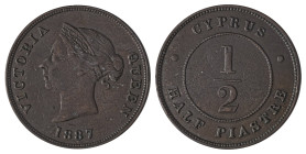 Cyprus. Victoria, 1837-1901. 1/2 Piastre, 1887, Royal mint, 5.74g (KM2; Fitikides 20). 

Very attractive details with chocolate brown patina. Very fin...