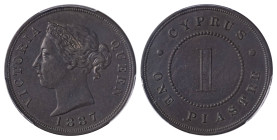 Cyprus. Victoria, 1879-1901. Piastre, 1887, Royal mint (KM3).

Strong details, with beautiful dark-chocolate patina and some underlying lustre on both...
