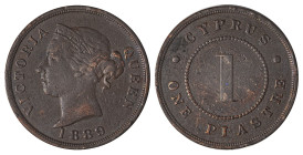 Cyprus. Victoria, 1837-1901. Piastre, 1889, Royal mint, 11.32g (KM3.2; Fitikides 34). 

Brown chocolate color and attractive details, some old cleanin...