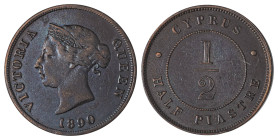 Cyprus. Victoria, 1837-1901. 1/2 Piastre, 1890, Royal mint, 5.71g (KM2; Fitikides 22). 

Dark patina with attractive details. Very fine.