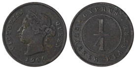 Cyprus. Victoria, 1837-1901. 1/4 Piastre, 1900, Royal mint, 2.86g (KM1.2; Fitikides 11).

Attractive details, uniform wear on both sides and dark pati...