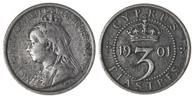 Cyprus. Victoria, 1837-1901. 3 Piastres, 1901, Royal mint, 1.84g (KM4; Fitikides 40). 

Sliver-grey patina and attractive details. Very fine.