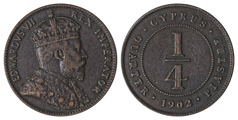 Cyprus. Edward VII, 1901-1910. 1/4 Piastre, 1902, Royal mint, 2.86g (KM8; Fitiki...