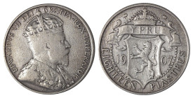 Cyprus. Edward VII, 1901-1910. 18 Piastres, 1907, Royal mint, 11.10g (KM10; Fitikides 50). 

Attractive details for issue and appealing silver patina,...