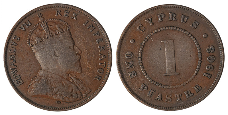 Cyprus. Edward VII, 1901-1910. Piastre, 1908, Royal mint, 11.44g (KM12; Fitikide...