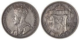 Cyprus. George V, 1910-1936. 9 Piastres, 1921, Royal mint, 5.64g (KM13; Fitikides 66). 

Very attractive grey silver patina and strong details on both...