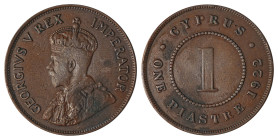 Cyprus. George V, 1910-1936. Piastre, 1922, Royal mint, 11.81g (KM18; Fitikides 58). 

Brown patina with some discoloration on both sides, attractive ...