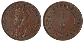 Cyprus. George V, 1910-1936. 1/2 Piastre, 1930, Royal mint, 5.80g (KM17; Fitikides 55). 

Very strong details, superb chocolate brown patina and impec...