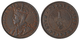 Cyprus. George V, 1910-1936. 1/2 Piastre, 1931, Royal mint, 5.79g (KM17; Fitikides 56). 

Bright brown patina and good details. Very fine.