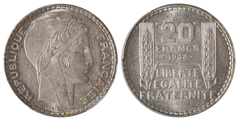 France. Third Republic, 1871-1940. 20 Francs, 1938 (KM879). 

Marvelous example ...