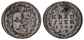German States. Hesse-Darmastadt, Ludwig VIII, 1739-1768. 2 Kreuzer, 1744, AK, 1.01g (KM173).

Lustrous coin, very sharp details and a lot of lustre. G...