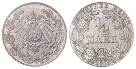 Germany. Wilhelm II, 1888-1918. 1/2 Mark, 1918D, Munich mint (KM17).

Fully lustrous coin with very sharp details.

Graded MS66 PCGS.