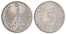 Germany. Federal Republic, 1948-. 5 Mark, 1964G, 11.23g (KM112.1). 

Excellent details and fully lustrous. Uncirculated.