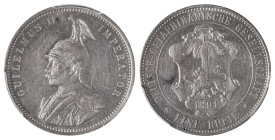 German East Africa. Wilhelm II, 1888-1918. Rupie, 1891 (KM2).

Sharp details with exquisite surfaces, minor hairlines on the obverse and fully lustrou...