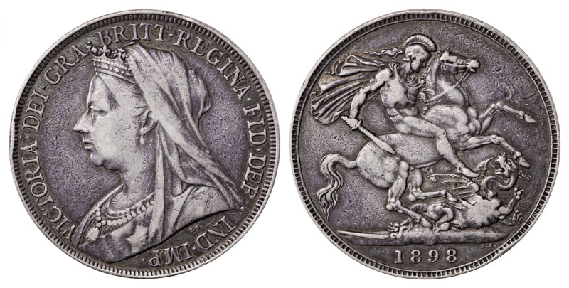 Great Britain. Victoria, 1837-1901. Crown, 1898. London mint, old veiled bust an...