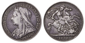 Great Britain. Victoria, 1837-1901. Crown, 1898. London mint, old veiled bust and LXII on edge variety, 28.11g (KM783; S-3937; Dav. 108).

Old cabinet...