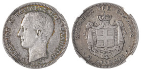 Greece. King George I, 1863-1913. 2 Drachmai, 1883A, Paris mint (KM39; Divo 51b).

Attractive grey patina with light toning on the periphery of the ob...